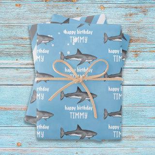 Happy Birthday Whimsical Blue Ocean Sharks Fun  Sheets