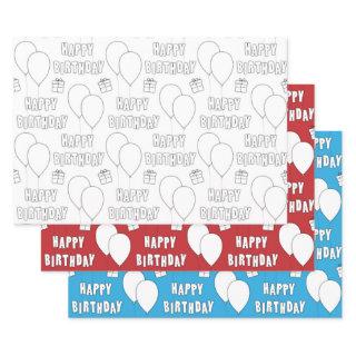 Happy Birthday With Balloons |  White Red Blue  Sheets