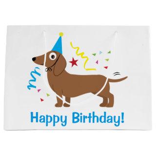 Happy Birthday with Dachshund in Party Hat Large Gift Bag
