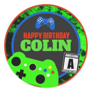Happy Birthday with Name Video Gamer Birthday Classic Round Sticker