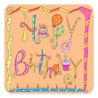 Happy Birthday Word Art Balloon Cake Sticker