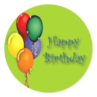 Happy Birthday Words with Colored Balloons Classic Round Sticker