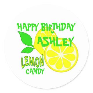 Happy Birthday Yellow Lemon Classic Round Sticker