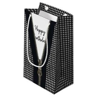 Happy Birthday Zipper On Gingham Small Gift Bag