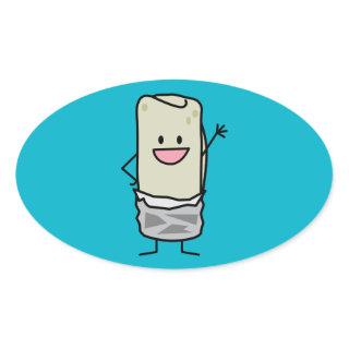 Happy Burrito Waving Hello Oval Sticker