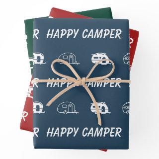 Happy Camper Cute Retro RV in Blue, Red and Green  Sheets