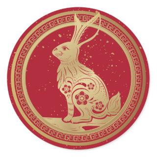 Happy Chinese New Year of Rabbit Red Gold 2023 Cla Classic Round Sticker