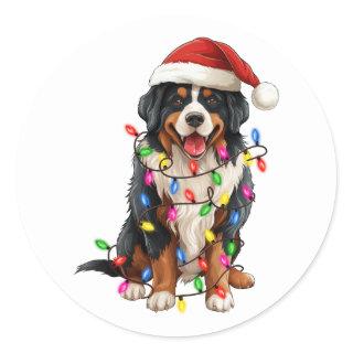 Happy Christmas Bernese Mountain Dog Santa Hat Classic Round Sticker