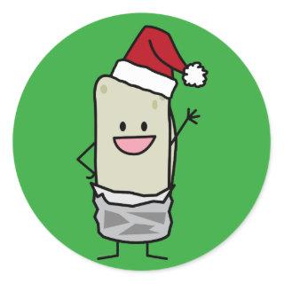 Happy Christmas Burrito Waving Hello Santa Hat Classic Round Sticker