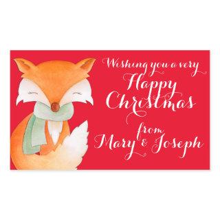 Happy Christmas fox art gift labels