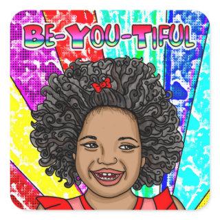Happy Curls | Adorable Smiling Girl   Square Sticker