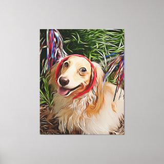 Happy Dachshund Dog With Patriotic Headgear Xmas P Canvas Print