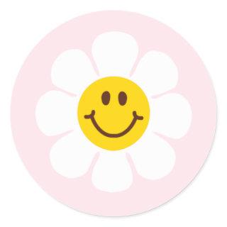 Happy Daisy Floral Invitation  Classic Round Sticker