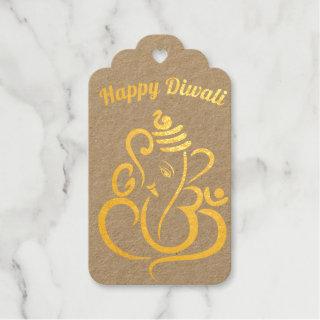Happy Diwali, custom texts, gold / maroon Foil Gift Tags