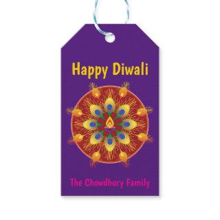 Happy Diwali, custom texts, purple / maroon Gift T Gift Tags