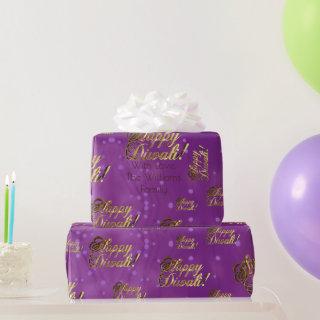 Happy Diwali Elegant Faux Gold Foil Script Purple