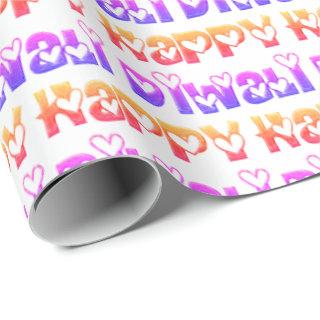 Happy Diwali Greeting Cute Hearts Orange Pink