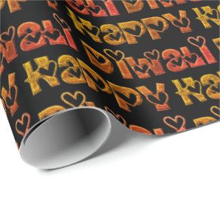 Happy Diwali Greeting Cute Hearts Text Brown Red