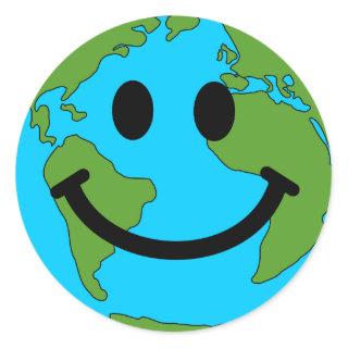 Happy Earth Face Classic Round Sticker