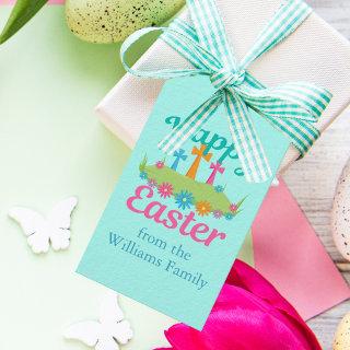 Happy Easter Beautiful Floral Crosses Custom Party Gift Tags