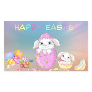 HAPPY EASTER Bunny Eggs Colors Favor Gift Rectangular Sticker