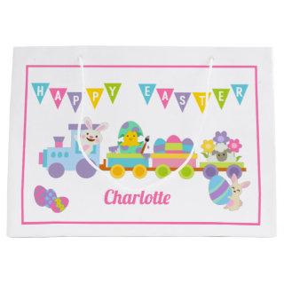 Happy Easter Bunny Train Pink Large Gift Bag