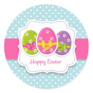 Happy Easter Colorful Eggs Greeting Classic Round Sticker