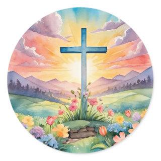 Happy Easter, colorful illustration, Classic Round Sticker