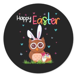 Happy Easter Cute Bunny Owl Cute Easter Owl Lover Classic Round Sticker