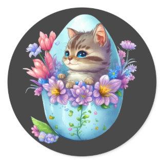 Happy Easter Cute Cat, Springtime Easter Day Classic Round Sticker