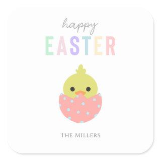 Happy Easter Cute Chick Peep Pastel Typography Square Sticker