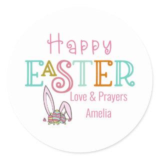Happy Easter Eggs and Bunny Ears Colorful Classic Round Sticker