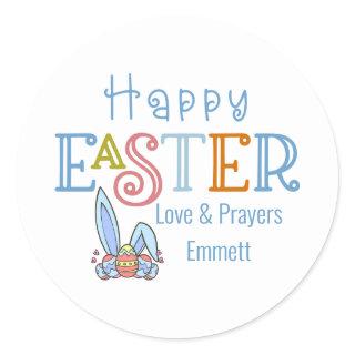 Happy Easter Eggs and Bunny Rabbit Ears Cute Classic Round Sticker