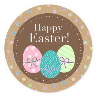Happy Easter Eggs Polkadots On Faux Kraft Paper Classic Round Sticker