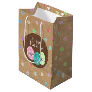 Happy Easter Eggs Polkadots On Faux Kraft Paper Medium Gift Bag