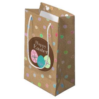 Happy Easter Eggs Polkadots On Faux Kraft Paper Small Gift Bag