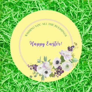 Happy Easter Floral Wishing You All The Blessings Classic Round Sticker