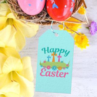 Happy Easter Flowers and Crosses Gift Tags