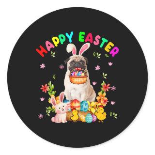 Happy Easter Funny Easter Day Pug Bunny Eggs Lover Classic Round Sticker