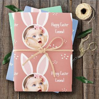 Happy Easter Kid Photo with Bunny Ears Pastel  Sheets