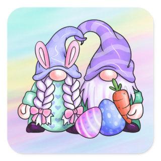 Happy Easter Pastel Gnomes Square Sticker