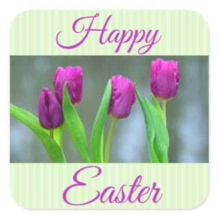 Happy Easter Purple Tulips Stickers