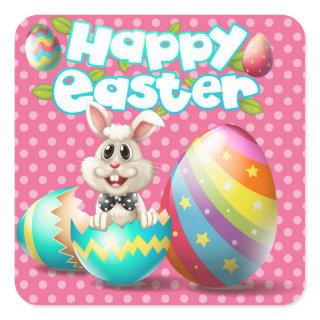 Happy Easter Rabbit Square Sticker
