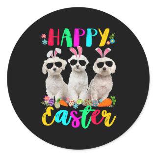 Happy Easter Three Maltese Wearing Bunny Ears Classic Round Sticker
