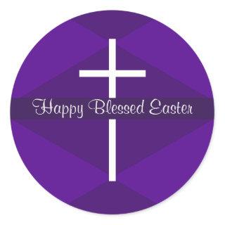 Happy Easter White Cross Purple Christian Classic Round Sticker
