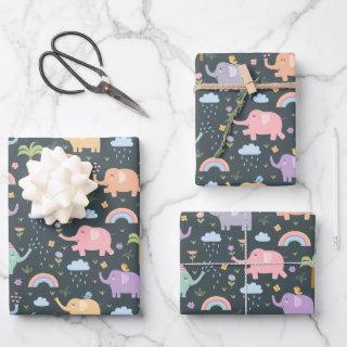 Happy Elephants Birds Night Sky Clouds Rainbows  Sheets