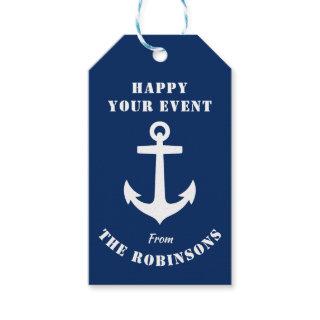 Happy Event Your Name Nautical Anchor Navy Blue Gift Tags