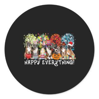 Happy Everything Boxer Dog Seasons All Year Tree L Classic Round Sticker