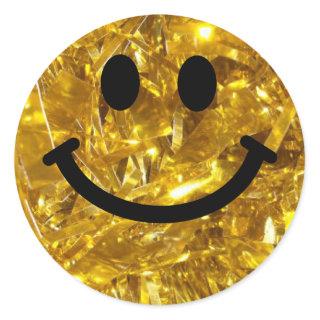 Happy Face Faux Sparkly Gold Bling - Matte sparkle Classic Round Sticker