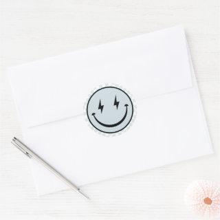 Happy Face Groovy Blue Boy Birthday Classic Round Sticker